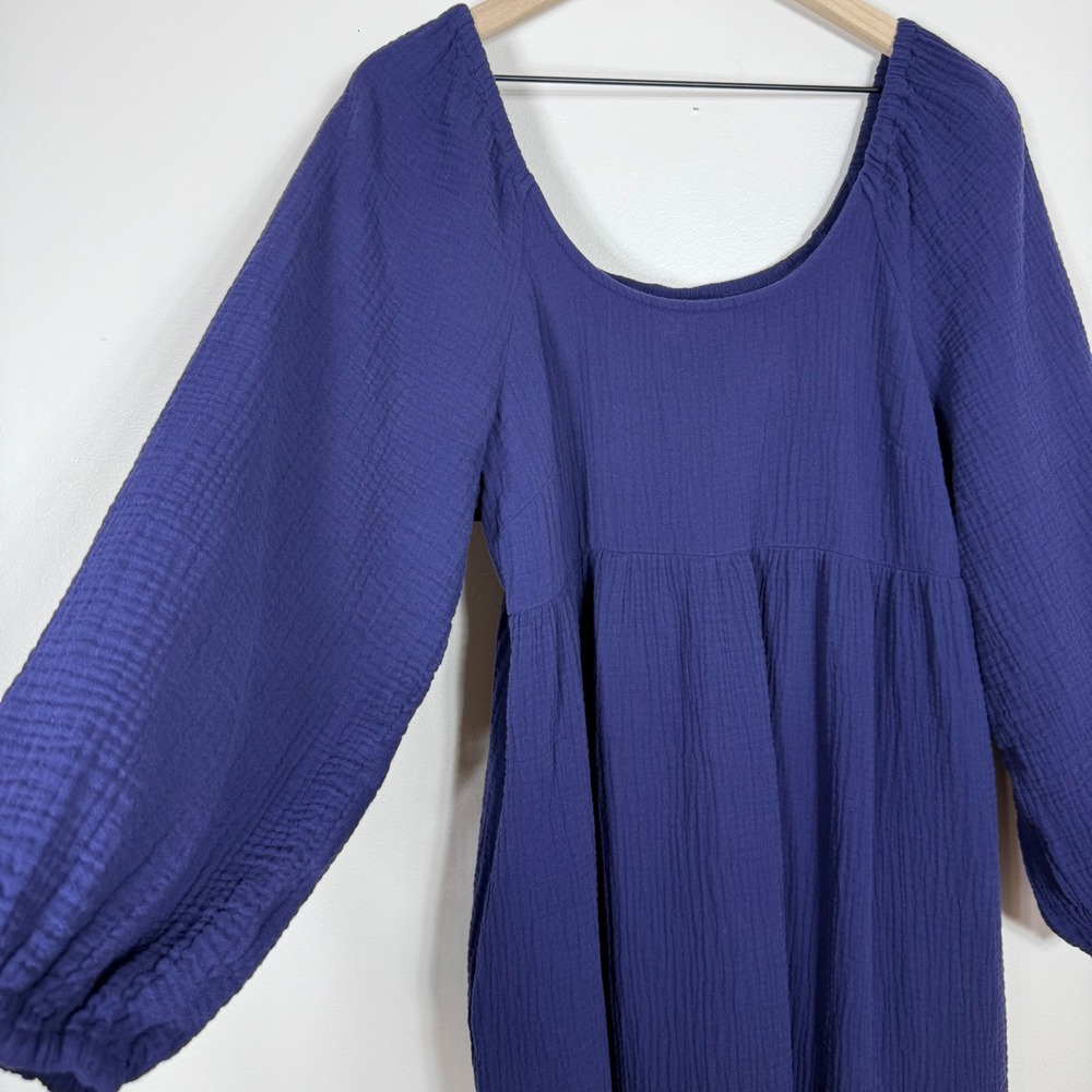 Universal Thread Womens Maxi Dress L Blue Gauze Cotton Smocked Tiered Pockets - Picture 2 of 8